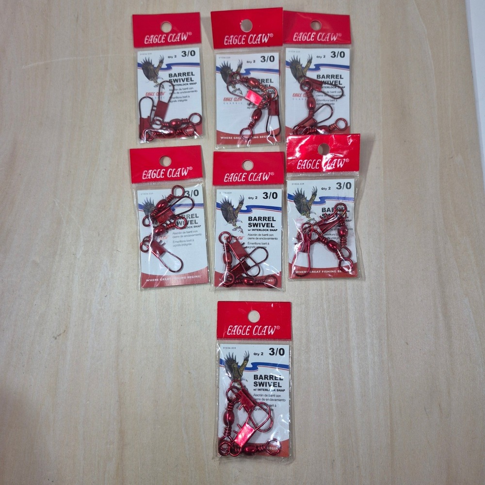 Eagle Claw 7 Packs Barrel Swivel with Interlock Snap Red Size 3/0 01034-039‎